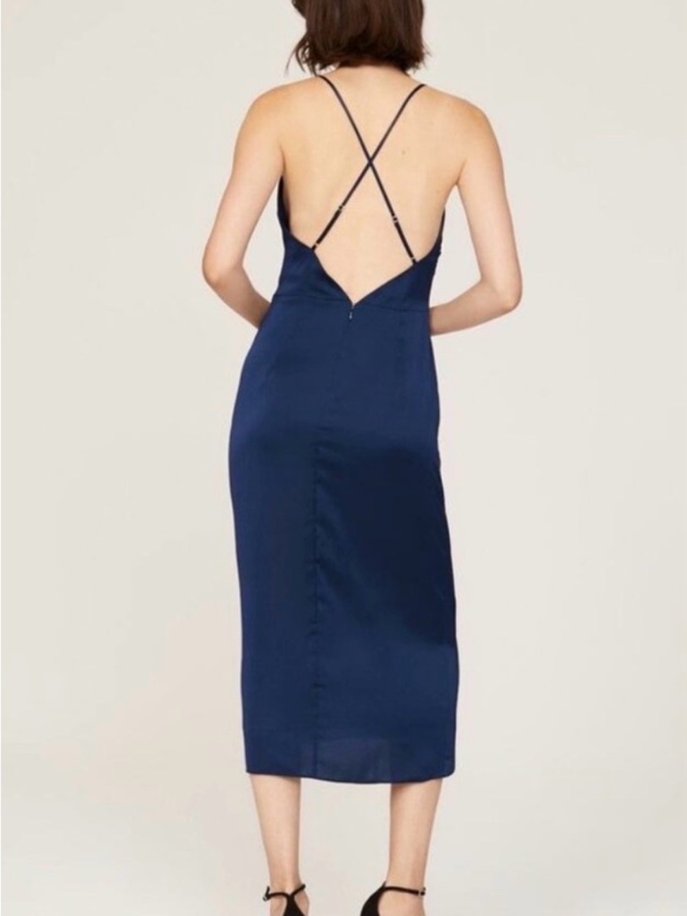 Milly Electra Women’s Navy Asymmetrical Square Neck Ruched Slip Dress sz 12 - Picture 8 of 15